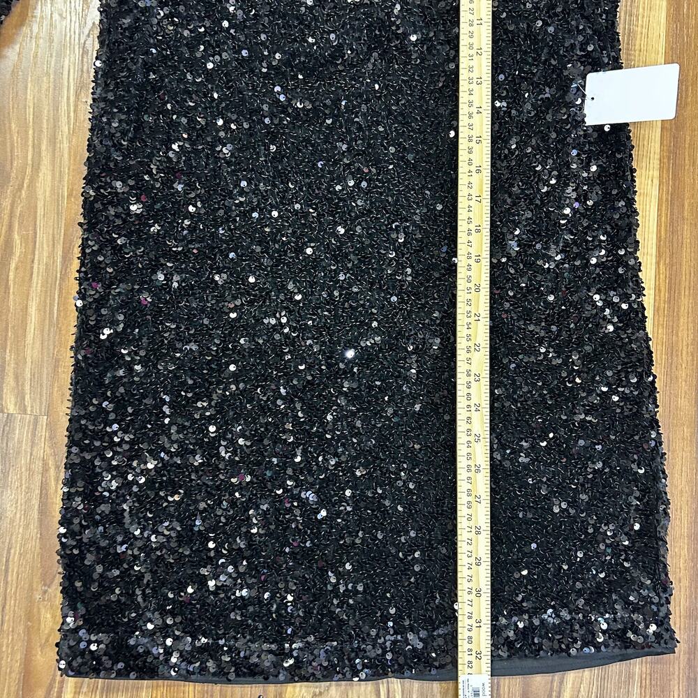 Black Sequin Long Sleeve Mini Dress XS Party Holiday NYE Cocktail Coquette - Picture 10 of 11